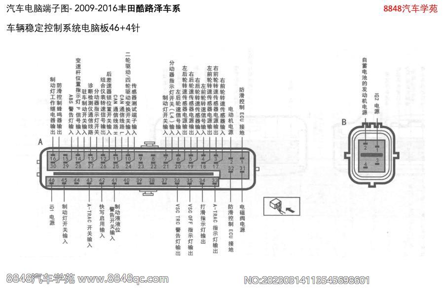 2009-2016丰田酷路泽-车辆稳定控制系统电脑板46 4针 